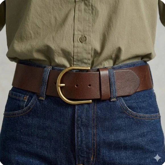 SOLD - Vintage Banana Republic Wide Brown Leather Belt Solid Brass Buckle - Picture 9 of 9